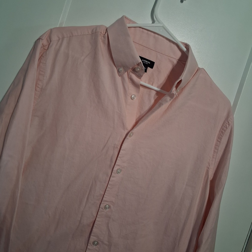 Express Button Down Mens M Pink Slim 1MX Stretch Long Sleeve Business Casual